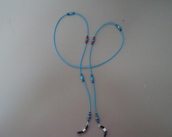 Southwest Look Turquoise and Coral Adjustable Eyeglass Chain, Lanyard. Lightweight. Great Gift For Man or Woman!