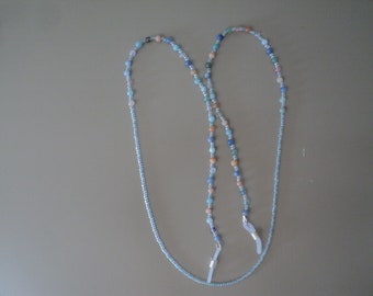 Blue, Peach, Green Beaded 30" Adjustable Eyeglass Chain, Lanyard. Semi-Precious Gemstones. Great Gift!