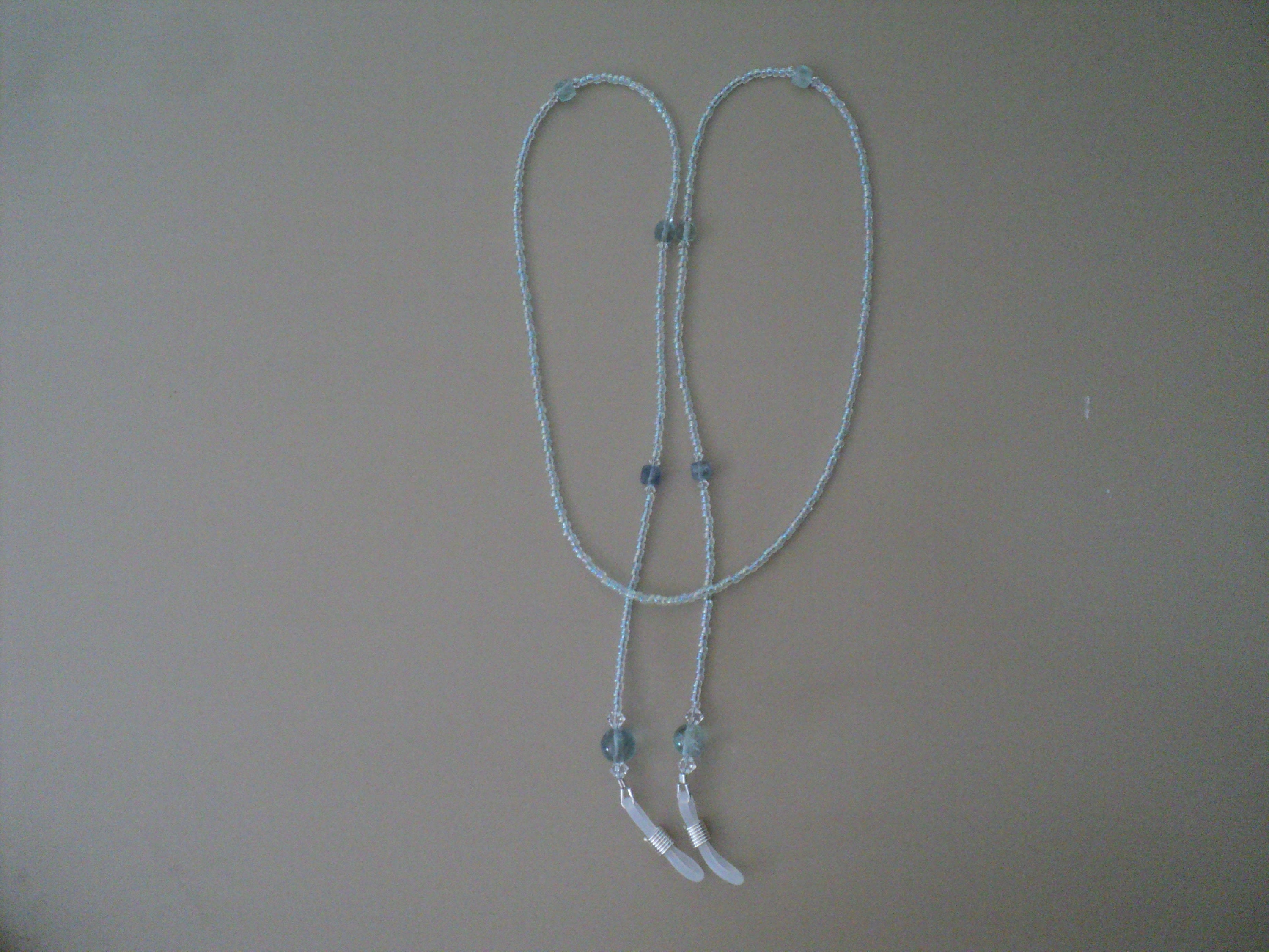 Beautiful Blues and Seafoam Adjustable Eyeglass Chain, Lanyard Blue-Green Fluorite Gemstone and Crystal