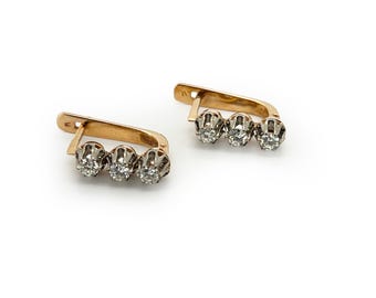 Vintage Diamond + 14k Rose Gold Dormeuse Triplet Earrings