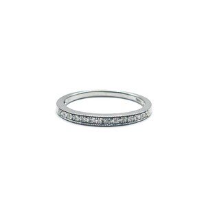 Alianza vintage de media eternidad con diamantes - Oro blanco de 9 quilates - Talla 7,25