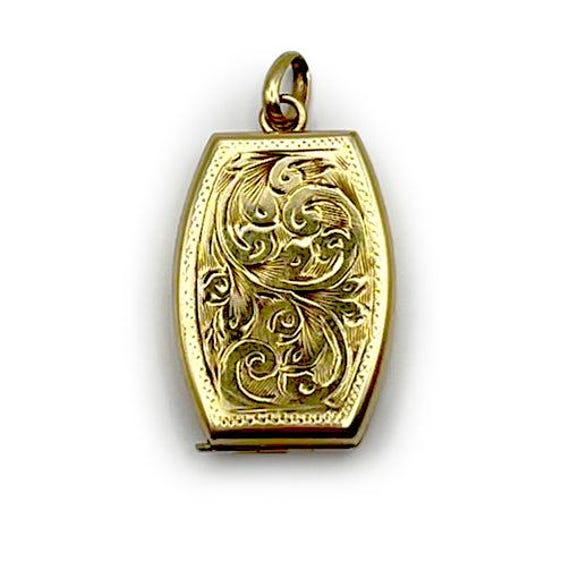 Vintage Engraved Rectangular Locket - 9ct Yellow … - image 1
