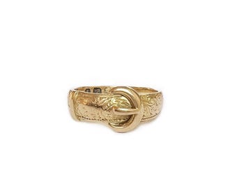 Antique Victorian 18k Yellow Gold Buckle Ring - Size 6