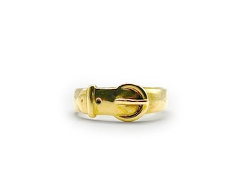 Vintage Medium Round Buckle Ring - 9ct Yellow Gold - Sz. 10.5