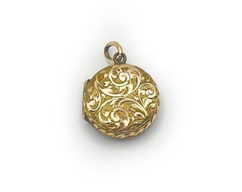 Vintage Engraved Round Locket - 9ct Yellow Gold