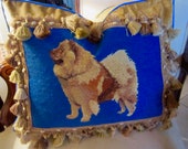 Antique Dog NEEDLEPOINT Chow 2020x2 quot Pillow Cover Velvet Wool Tassels Gorgeous Well Done