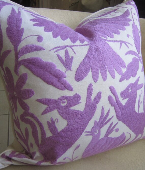 Sale Lively Lavender Otomi Pillow Cover 20 X 20 Embroidered Etsy