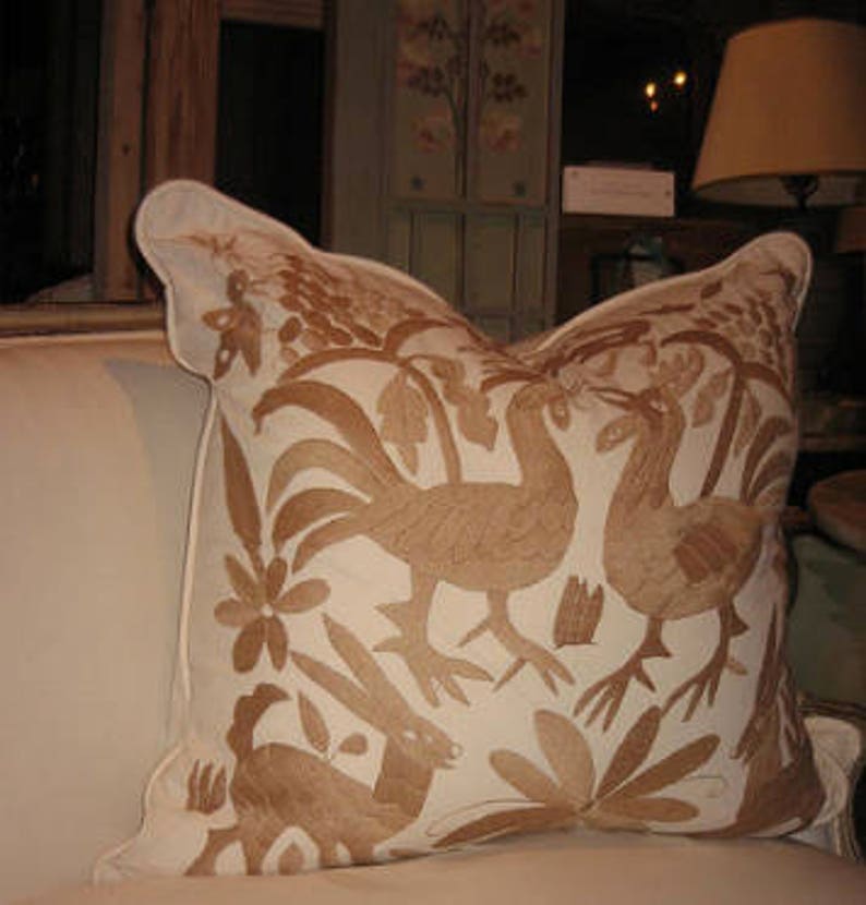Sale Perfect Beige Otomi Hand Embroidered Pillow Cover Etsy
