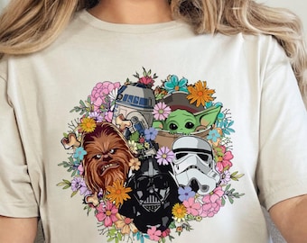 Disney Floral Star Wars Shirt, Mandalorian Shirt, Grogu Shirt, Galaxy's Edge Tee, Darth Vader Shirt,Chewbacca Shirt, This Is The Way, 332693