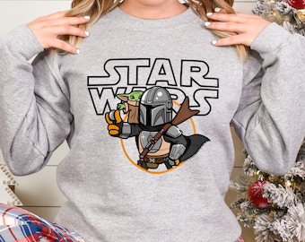 Sudadera de Grogu, camisetas de Mandalorian, camiseta de Star Wars, cuello redondo de Disney Star Wars, sudadera con capucha de Baby Yoda, 332638