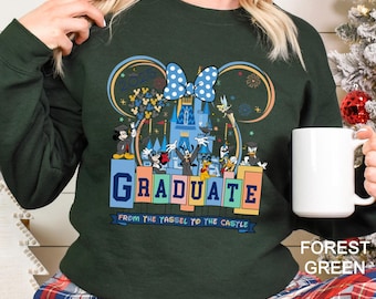 Sudadera de graduación de Disney 2025, sudadera con capucha de graduación de Magic Castle, cuello redondo "Graduación de borla a castillo", 332750