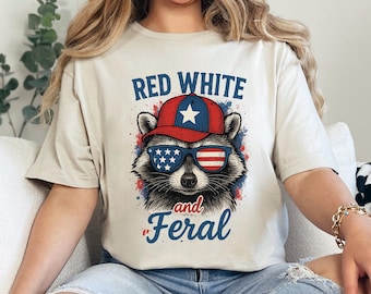 Red White And Feral Shirt, 4th Of July Shirts, Funny Hotdog Raccoon Tshirt, Labor Day Tee, 335846