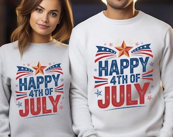 Happy Fourth of July Sweatshirt, Independence Day Hoodie, Retro America Hoodie, 4th of July American Flag Crewneck, 335084