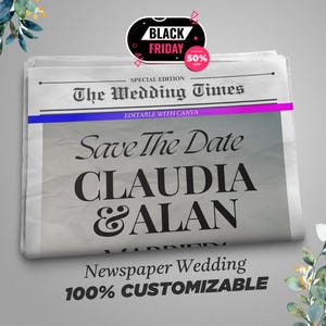 Wedding Newspaper Template A3 • Editable Canva Design • Vintage Wedding Program • Instant Download Printable Custom Keepsake