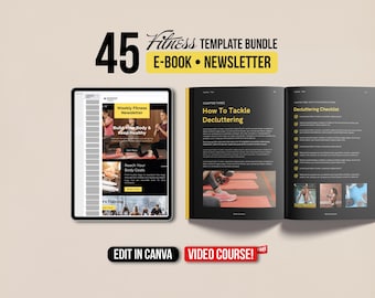 45 Plantillas de Fitness | Paquete de Plantillas de Fitness: Plantillas de eBook y Boletín para Canva, Impulsa tu Marca de Fitness, Regalo Perfecto para Entrenadores