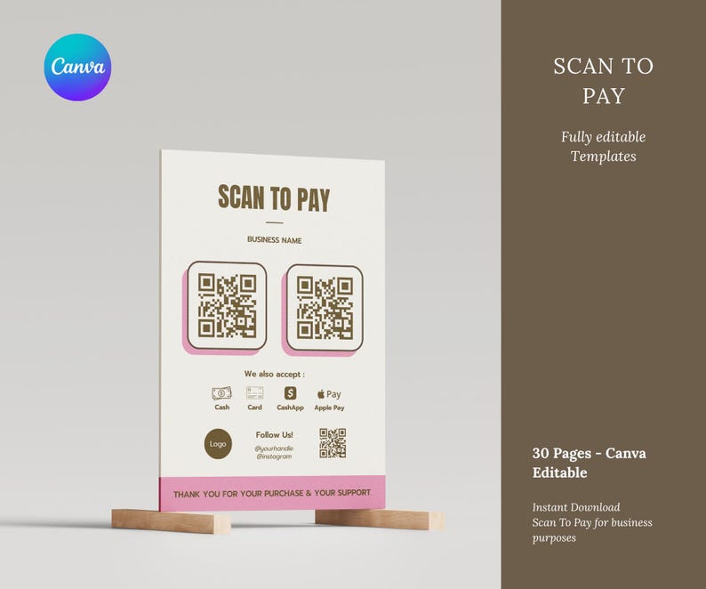 Qr Code Sign Pament QR Code Payment Sign Template | Printable Paypal Payment Poster | Small ...