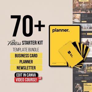 70+ FITNESS STARTER KIT – Business Cards, Planners, Newsletters | Editable Gym Branding Kit for Personal Trainers, Coaches | Canva Templates