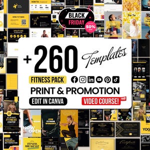 Fitness Flyer and Branding Templates Bundle – 260+ Editable Print Designs for E-Books, Business Cards, Planners & Newsletters for Gym