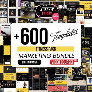600 FITNESS CANVA TEMPLATE Social Media and Branding Pack | 600 Canva Templates | Gym & Wellness Marketing