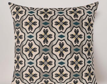 Funda de almohada con estampado de medallón / Cojín decorativo en gris topo neutro / Cojín ornamental en color carbón