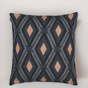 Charcoal and Navy Geometric Pillow | Minimalistic Diamond Throw Pillow | Modern Architectural Cushion | Navy Blue Decorating