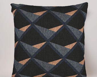 Diamond Pattern Pillow | Midnight Harlequin Geometric Cushion | Navy and Charcoal Modern Throw Pillow