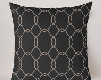Funda de almohada con diseño de celosía / Cojín geométrico de celosía color carbón / Almohada decorativa moderna de color neutro