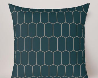 Funda de almohada con diseño de panal / Cojín con estampado hexagonal verde azulado oscuro / Cojín decorativo moderno