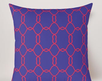 Cojín de enrejado azul / Cojín de celosía / Cojín geométrico de colores llamativos / Decoración retro de mediados de siglo