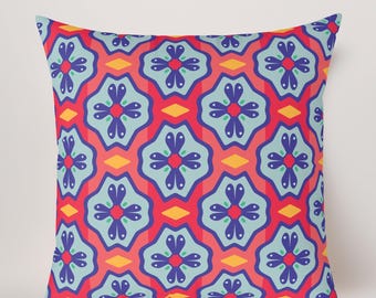 Cojín con medallón marroquí colorido / Cojín geométrico de colores llamativos / Cojín decorativo retro en tonos joya / Decoración de mediados de siglo
