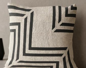 Cojín geométrico negro marfil / Cojín abstracto crema y negro / Cojín decorativo minimalista de diseño arquitectónico