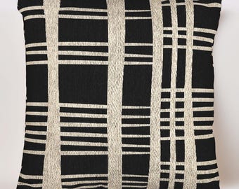 Cojín de cuadrícula negro marfil / Cojín geométrico moderno / Cojín decorativo tejido neutro / Cojín decorativo texturizado minimalista