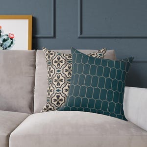 Honeycomb Pillow Cover | Dark Teal Hexagon Pattern Cushion | Modern Accent Pillow image 5
