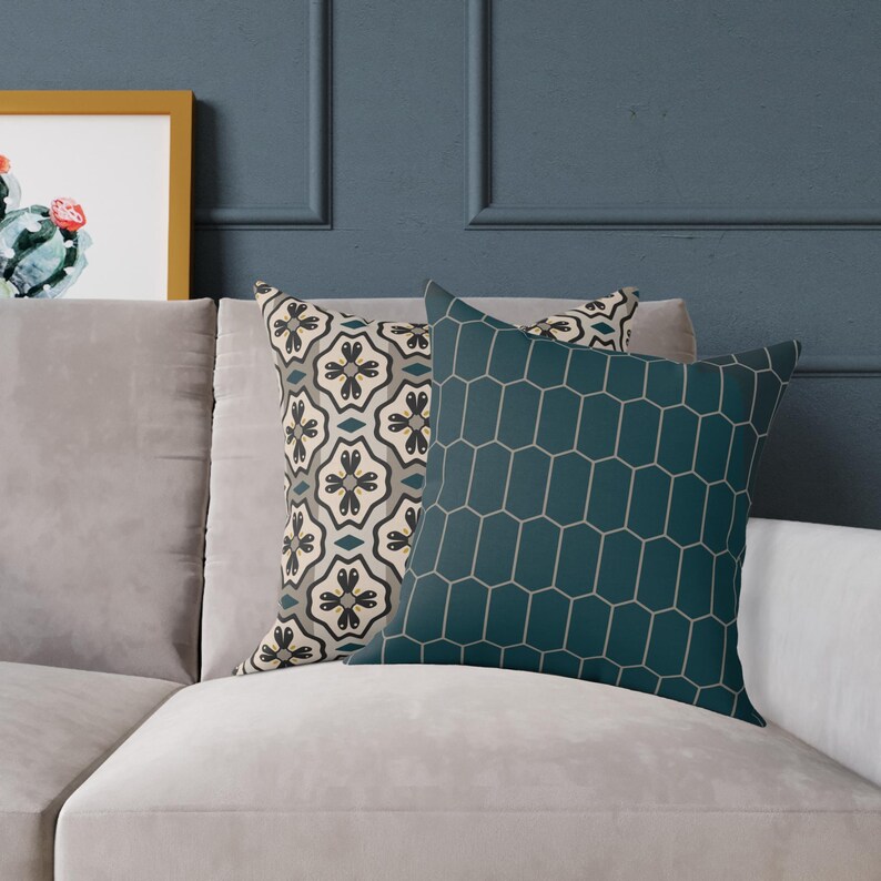 Honeycomb Pillow Cover | Dark Teal Hexagon Pattern Cushion | Modern Accent Pillow image 5