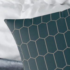 Honeycomb Pillow Cover | Dark Teal Hexagon Pattern Cushion | Modern Accent Pillow image 4
