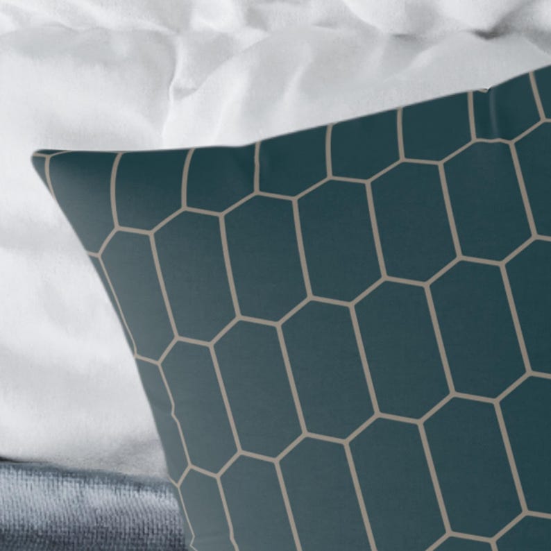 Honeycomb Pillow Cover | Dark Teal Hexagon Pattern Cushion | Modern Accent Pillow image 4