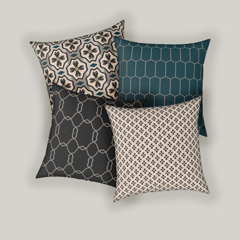 Honeycomb Pillow Cover | Dark Teal Hexagon Pattern Cushion | Modern Accent Pillow image 3
