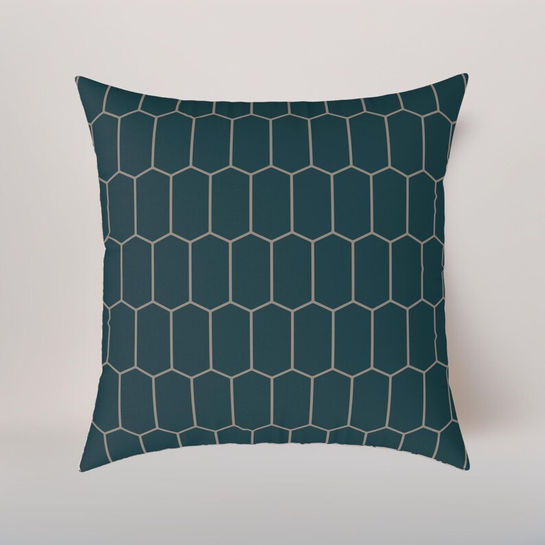 Honeycomb Pillow Cover | Dark Teal Hexagon Pattern Cushion | Modern Accent Pillow image 1