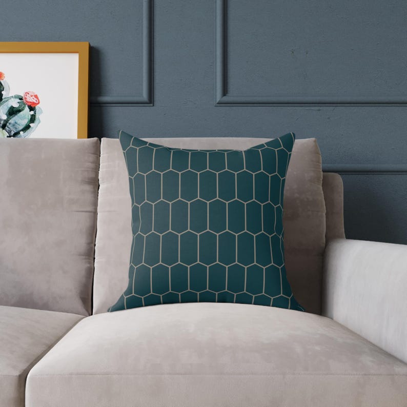 Honeycomb Pillow Cover | Dark Teal Hexagon Pattern Cushion | Modern Accent Pillow image 2