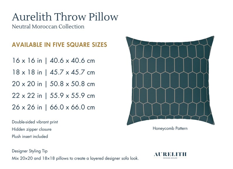 Honeycomb Pillow Cover | Dark Teal Hexagon Pattern Cushion | Modern Accent Pillow image 6