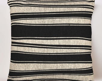 Cojín de rayas negras y marfil / Cojín moderno de líneas orgánicas / Cojín decorativo tejido neutro / Cojín decorativo minimalista con textura