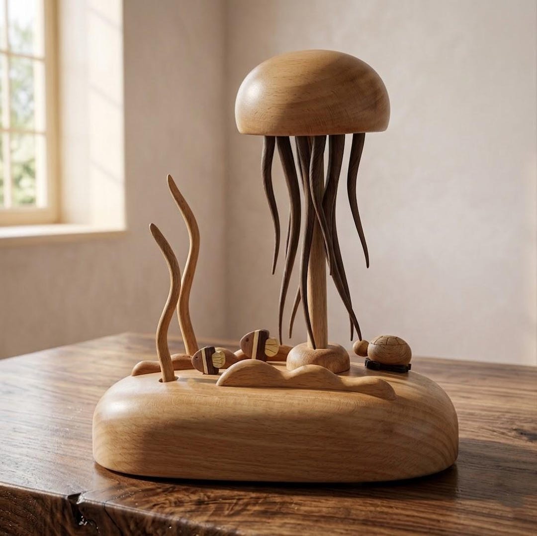 Wooden Jellyfish and Ocean Automaton | Handmade in France | Kinetic Art ...