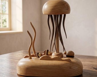 Wooden Jellyfish and Ocean Automaton | Handmade in France | Kinetic Art Sculpture
