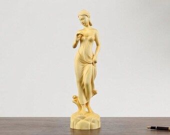 Hand-Carved Wooden Woman Statue - Elegant and Minimalist Erotic Sculpture - Handmade Interior Decoration - Handmade in France