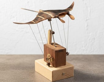 Wooden Manta Ray Automaton | Wooden Kinetic Art Sculpture | Handmade in France | Manta Ray Automaton | Nautical Decoration