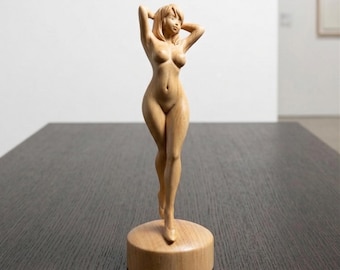 Hand Carved Aphrodite Wood Sculpture | Female Figure Statue | Ash Wood Art | Handmade in France | Greek Goddess Figurine | Unique Collector