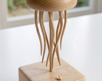 Wooden Jellyfish Automaton | Handmade Minimalist Kinetic Art from France | Zen Decoration and Ocean Gift