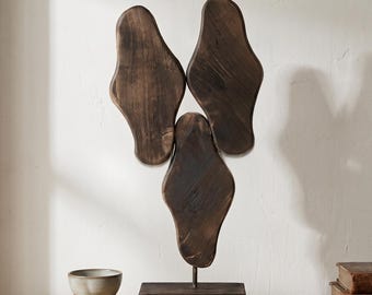 Handcrafted driftwood decorative sculpture, abstract art object for natural interior decoration, minimalist living room decor