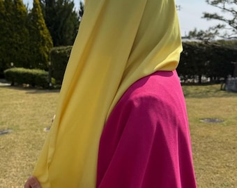 Hijab coréen stretch texturé vif - Jaune beurre et rose