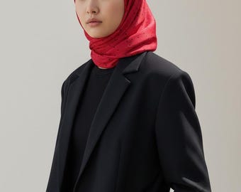 Hiyab coreano suave y elástico de seda – Corazón rojo